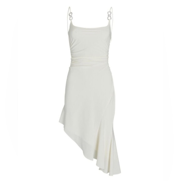 MACH & MACH Crystal Bow Embellished Draped Ivory Mini Dress 10 - Picture 5 of 15